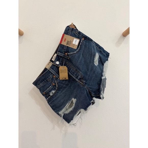 Levi's Pants - Levis 501 Original Shorts Womens 26 High Rise Distressed Denim Dark Wash NWT